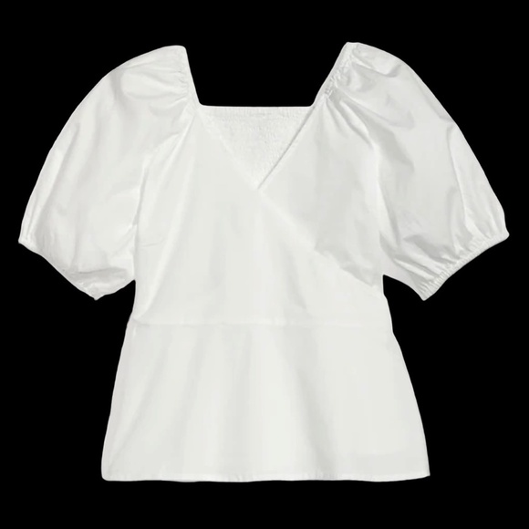 Old Navy Wrap Tie Blouse Top Shirt 100% Cotton Shirred Smocked Short Sleeve - Picture 7 of 12
